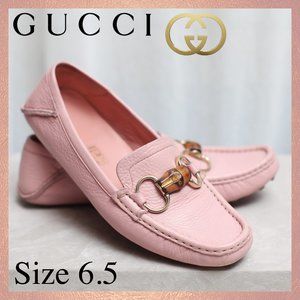 Pink GUCCI bamboo horsebit loafers drivers shoes